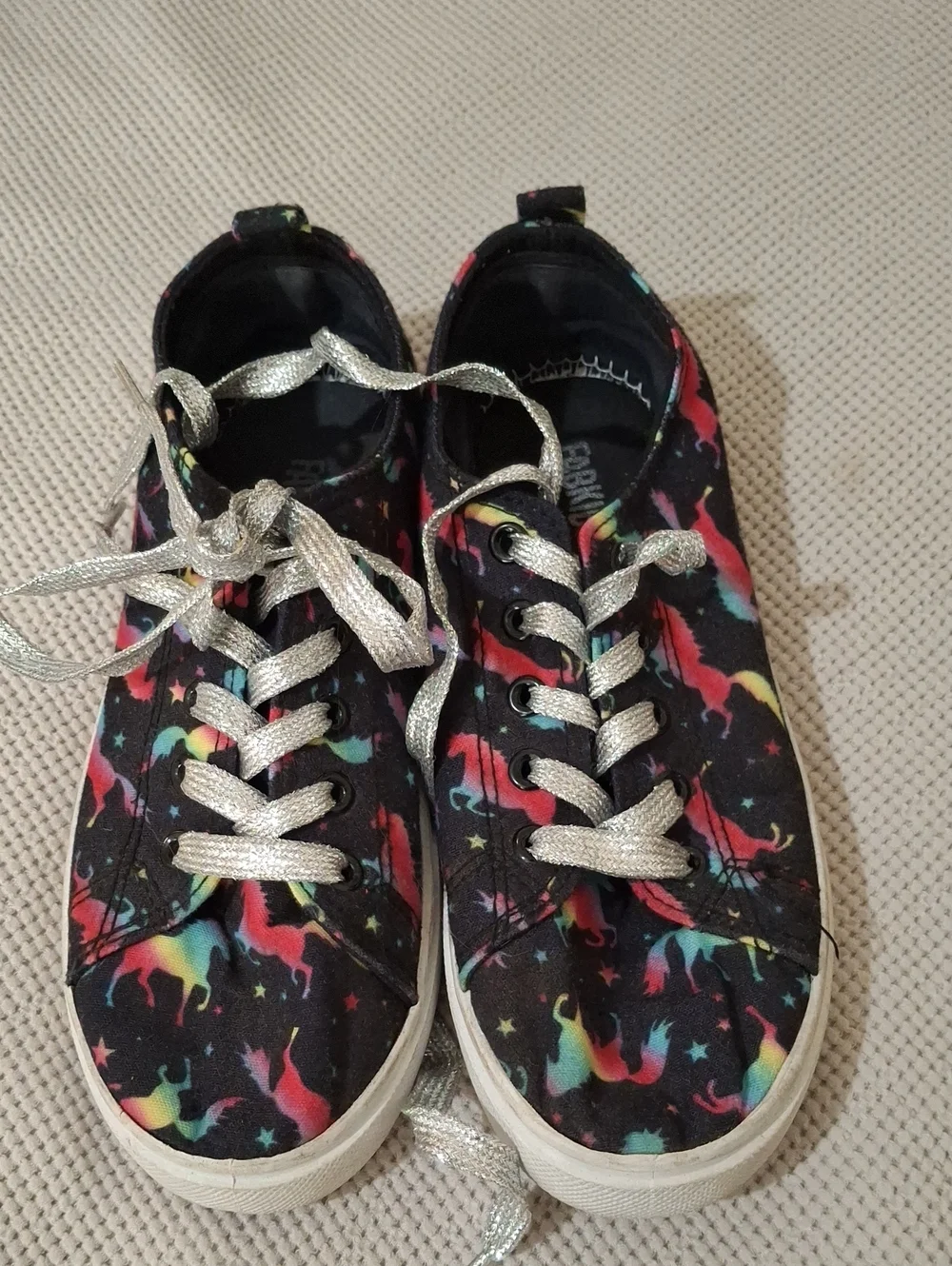 fabkids Black Unicorn Print Sneakers with Silver Laces